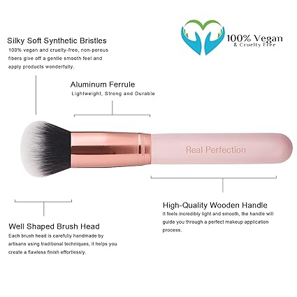 Real Perfection Makeup Brush Set 16 Pcs with 1 Eyebrow Razor Premium Synthetic Foundation Powder Concealers Eyeshadow Blush Makeup Brushes Make up Brushes Kit (Pink) - Image 3