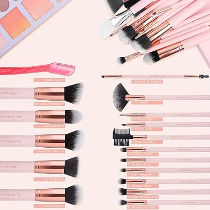 Real Perfection Makeup Brush Set 16 Pcs with 1 Eyebrow Razor Premium Synthetic Foundation Powder Concealers Eyeshadow Blush Makeup Brushes Make up Brushes Kit (Pink) - Image 5