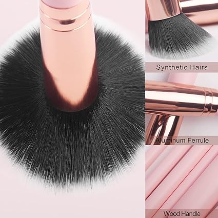 Real Perfection Makeup Brush Set 16 Pcs with 1 Eyebrow Razor Premium Synthetic Foundation Powder Concealers Eyeshadow Blush Makeup Brushes Make up Brushes Kit (Pink) - Image 2