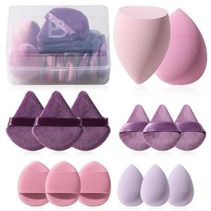 Makeup Sponge Set BS-MALL Triangle Puff 14 Pcs for Liquid, Cream, and Powder, Multi-colored Makeup Sponges and Mini Sponge (A-Purple)